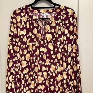Nine West Women's Burgundy and Cream Animal Print Blouse